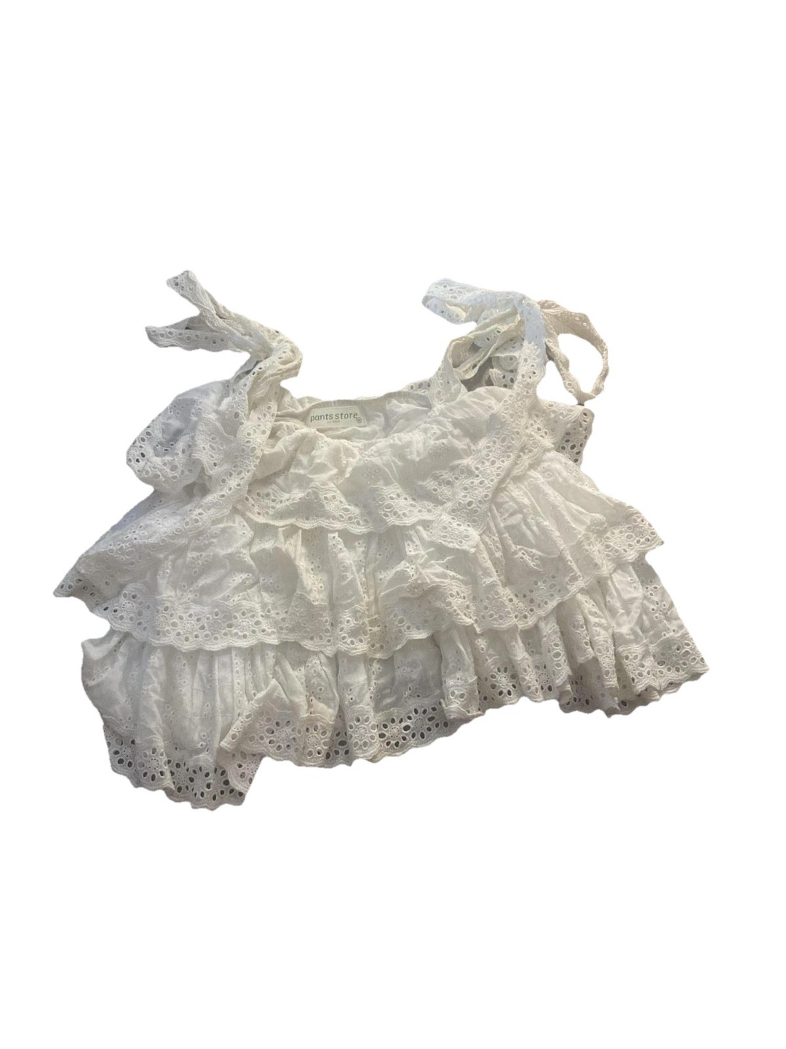 Pants Store Tank Top Womens M White Lace Eyelet Ruffle Tie Strap Boho Camisole